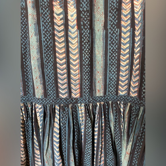 Anokhi blue striped block print bell sleeve maxi dress, 100% cotton size XL - Picture 7 of 11